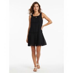 Ted Baker Black Tiered Flowy Pleated Mini Dress Size 1 (US Size 4) LBD zip up